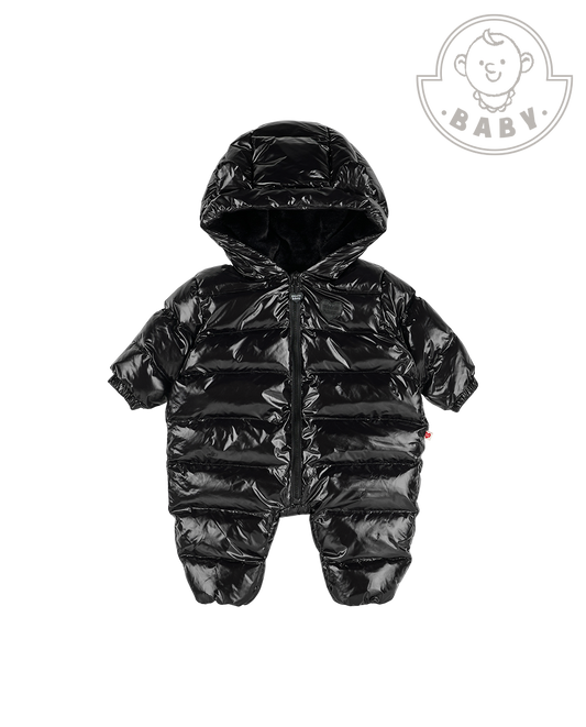 BABY Black Glossy Hooded Puffer Jumpsuit