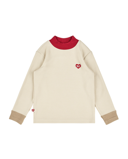 Light Beige Color Block Half Neck Knit