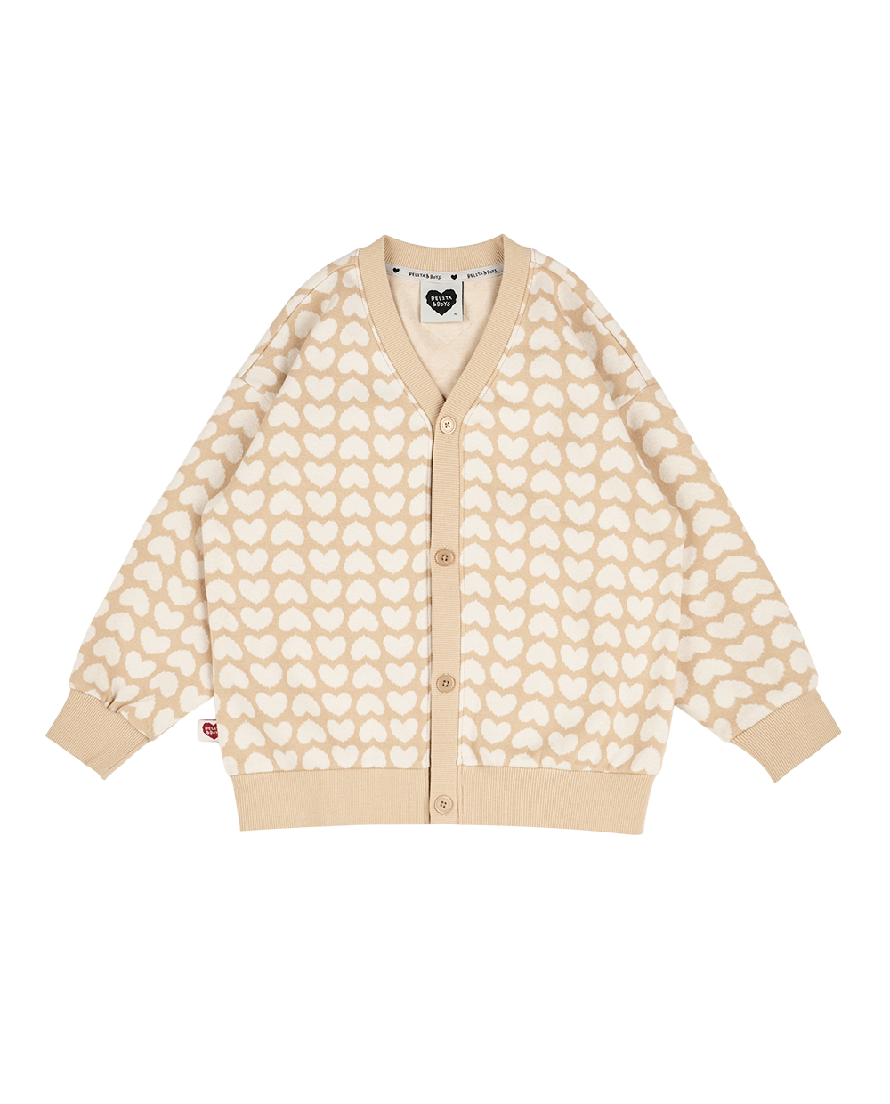 Beige Grid BB Heart Pattern Collar Knit Sweater