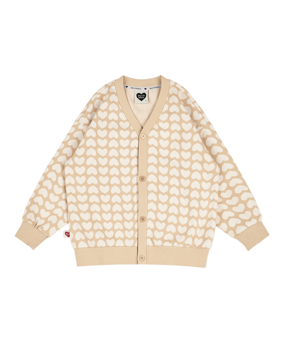 Beige Grid BB Heart Pattern Collar Knit Sweater