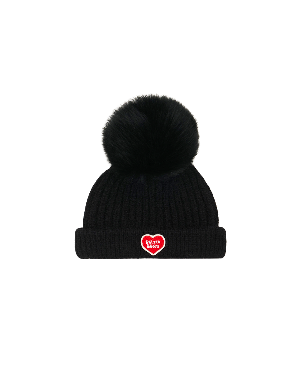 Black BB Heart Pompom Beanie