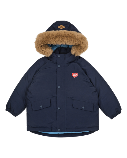 Navy Duck Down Fur Hooded Taslan Jumper
