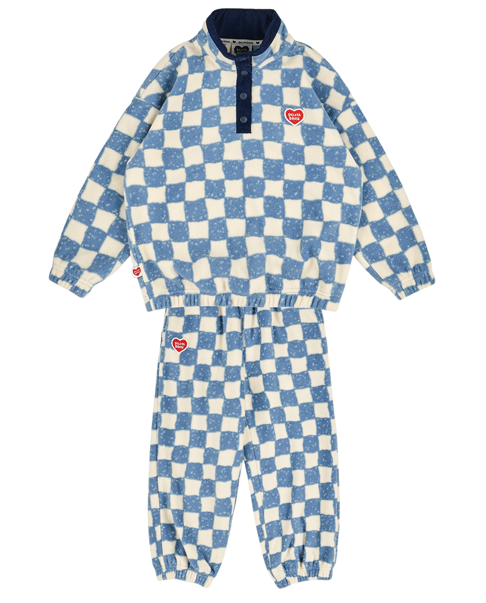 [SET] Light Blue Checkerboard Fleece High Neck Jogger