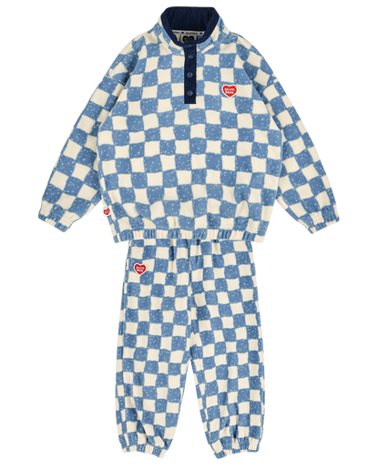 [SET] Light Blue Checkerboard Fleece High Neck Jogger