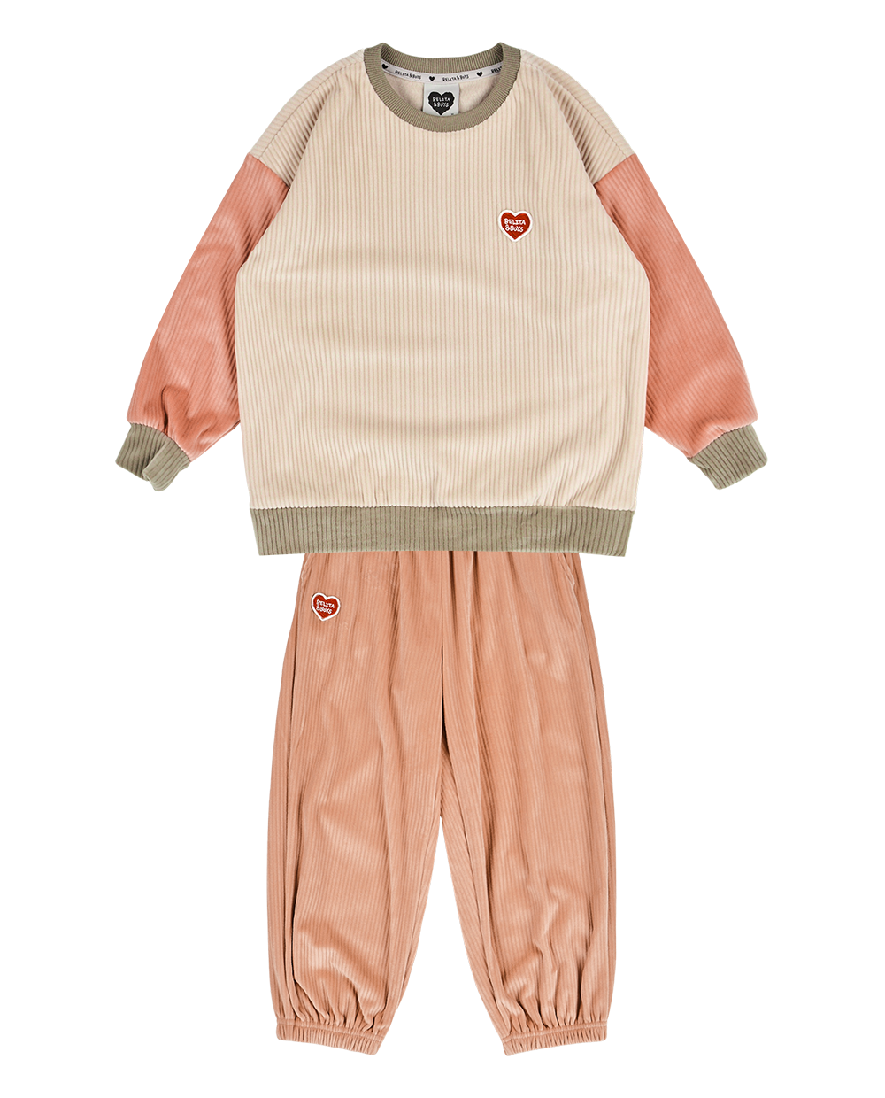 [SET] Beige BB Heart Color Block Velour Jogger