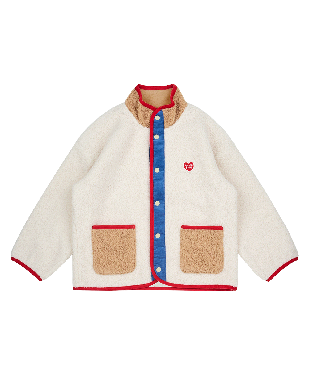 Cream BB Heart Color Block Dumble Fleece Jumper