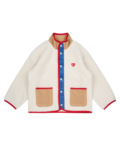Cream BB Heart Color Block Dumble Fleece Jumper