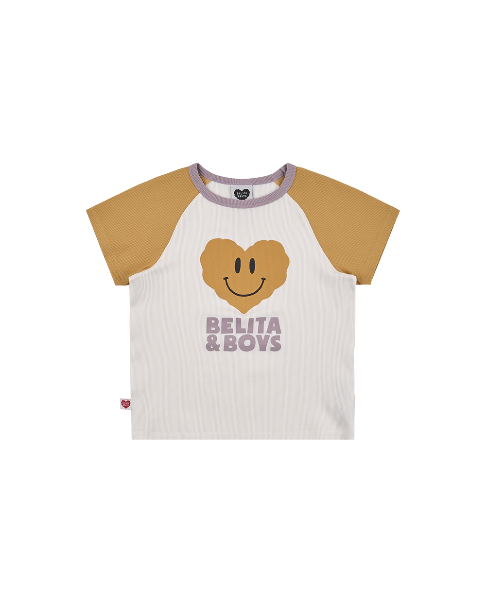Cream Smile Heart Color Block Waffle Short Sleeve