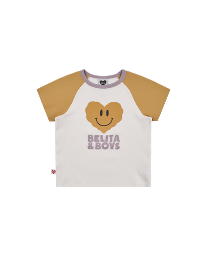 Cream Smile Heart Color Block Waffle Short Sleeve