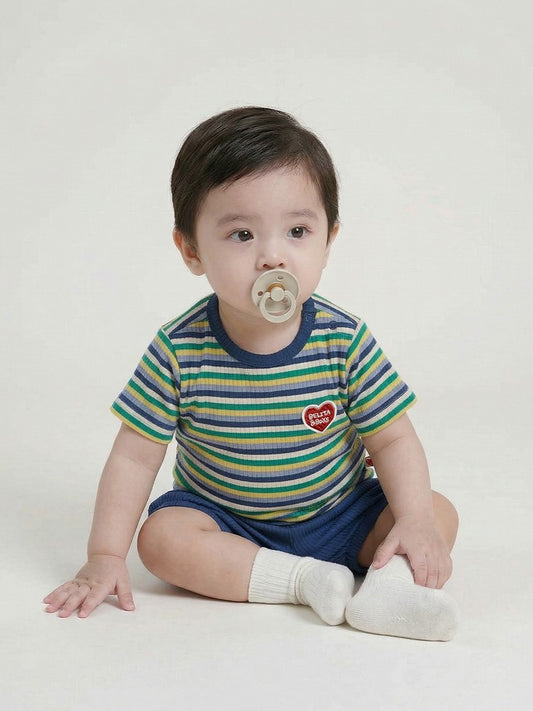 [BABY SET] Blue Colorful Stripe Short One Mile