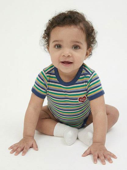 BABY Blue Colorful Stripe Short Bodysuit
