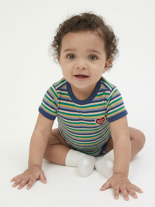 BABY Blue Colorful Stripe Short Bodysuit