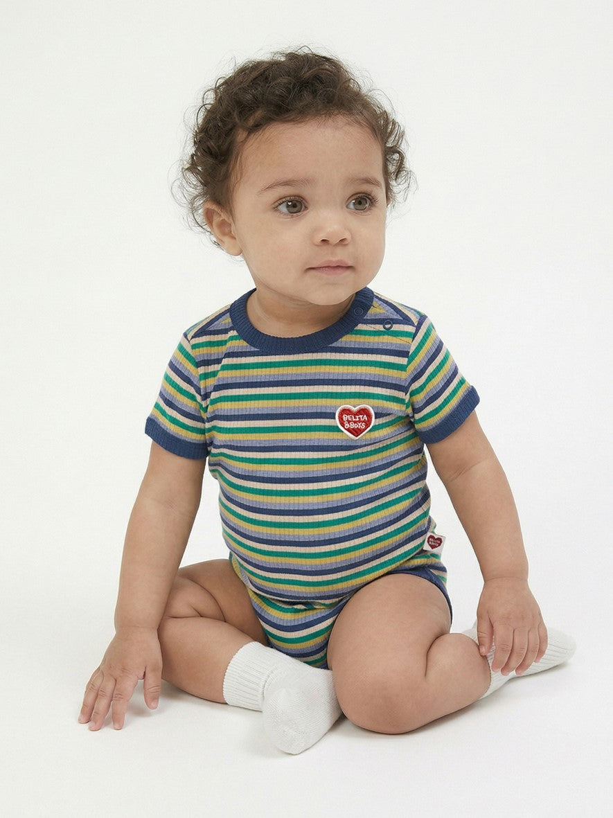 BABY Blue Colorful Stripe Short Bodysuit