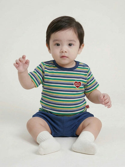 [BABY SET] Blue Colorful Stripe Short One Mile
