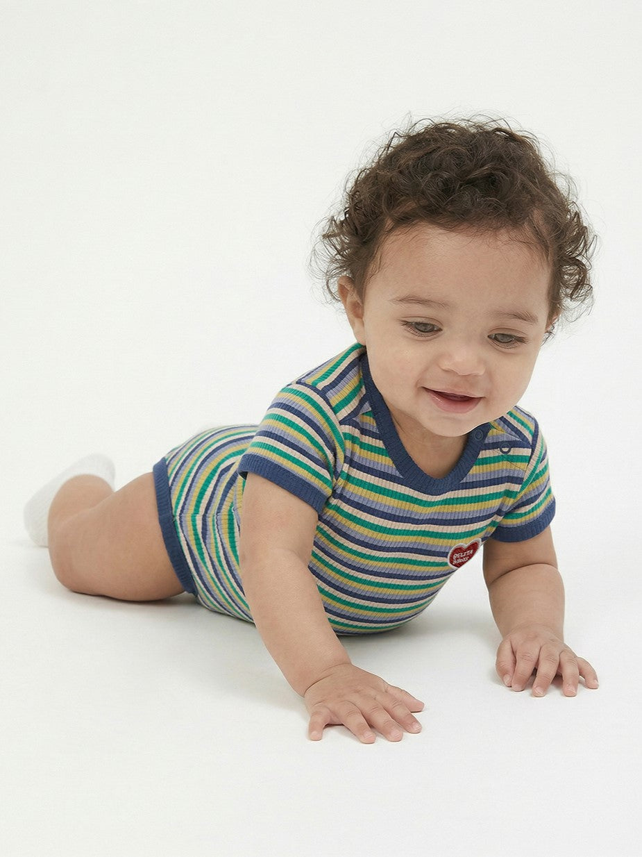 BABY Blue Colorful Stripe Short Bodysuit