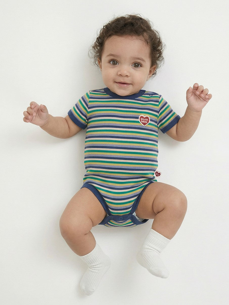 BABY Blue Colorful Stripe Short Bodysuit