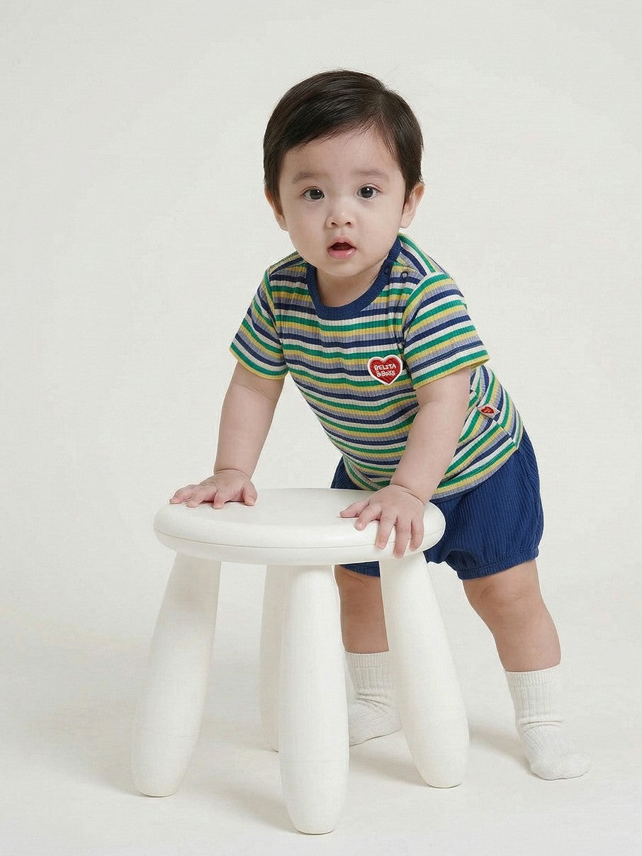 [BABY SET] Blue Colorful Stripe Short One Mile