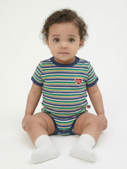 BABY Blue Colorful Stripe Short Bodysuit