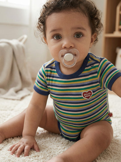 BABY Blue Colorful Stripe Short Bodysuit