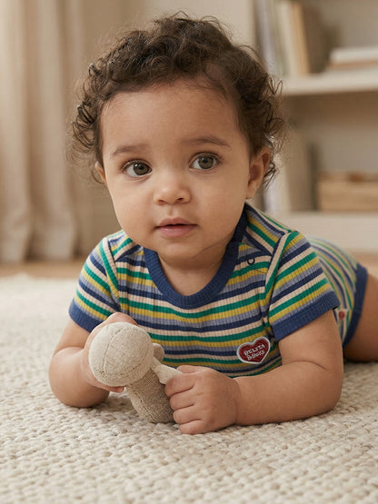 BABY Blue Colorful Stripe Short Bodysuit