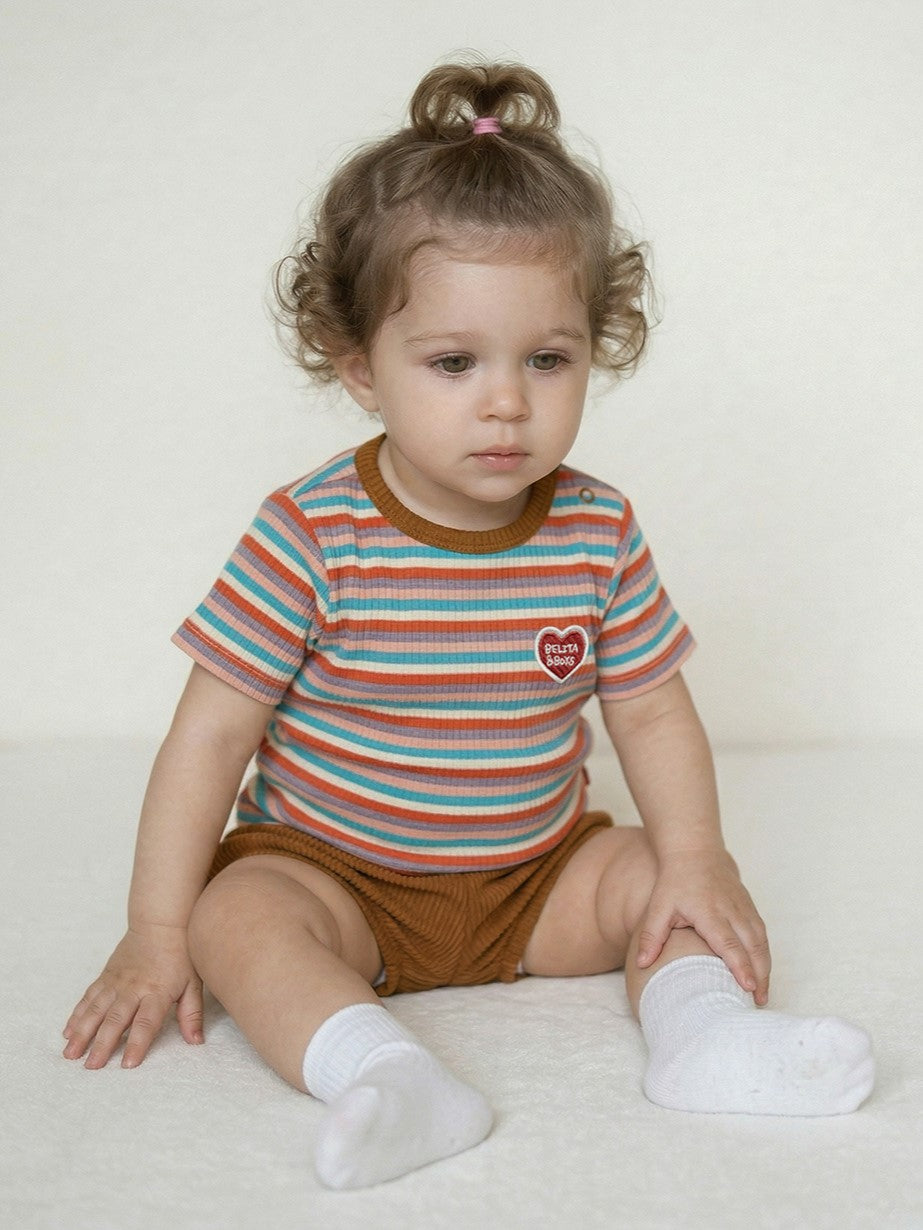 [BABY SET] Brown Colorful Stripe Short One Mile