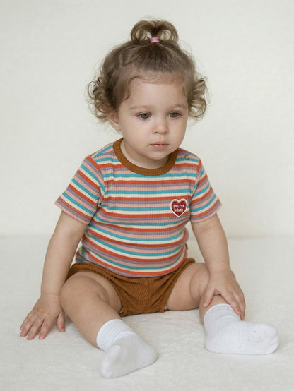 [BABY SET] Brown Colorful Stripe Short One Mile