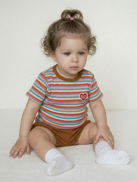 [BABY SET] Brown Colorful Stripe Short One Mile