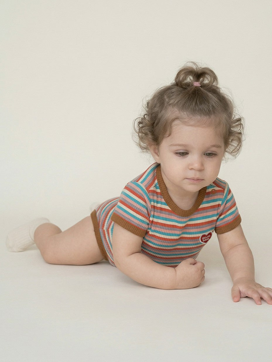 BABY Brown Colorful Stripe Short Bodysuit