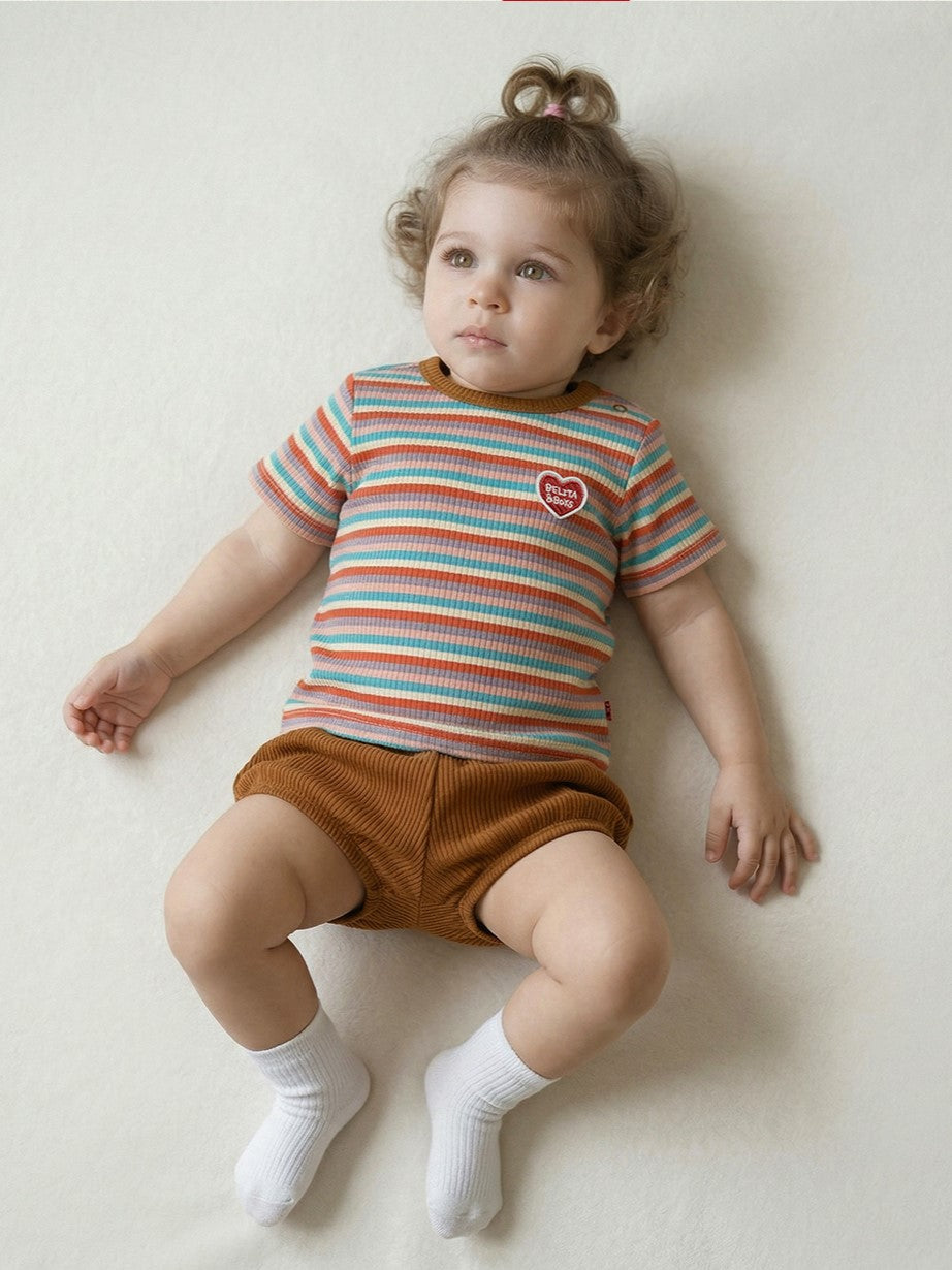[BABY SET] Brown Colorful Stripe Short One Mile