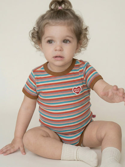 BABY Brown Colorful Stripe Short Bodysuit