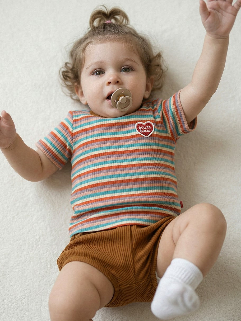 [BABY SET] Brown Colorful Stripe Short One Mile