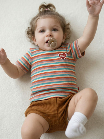 [BABY SET] Brown Colorful Stripe Short One Mile