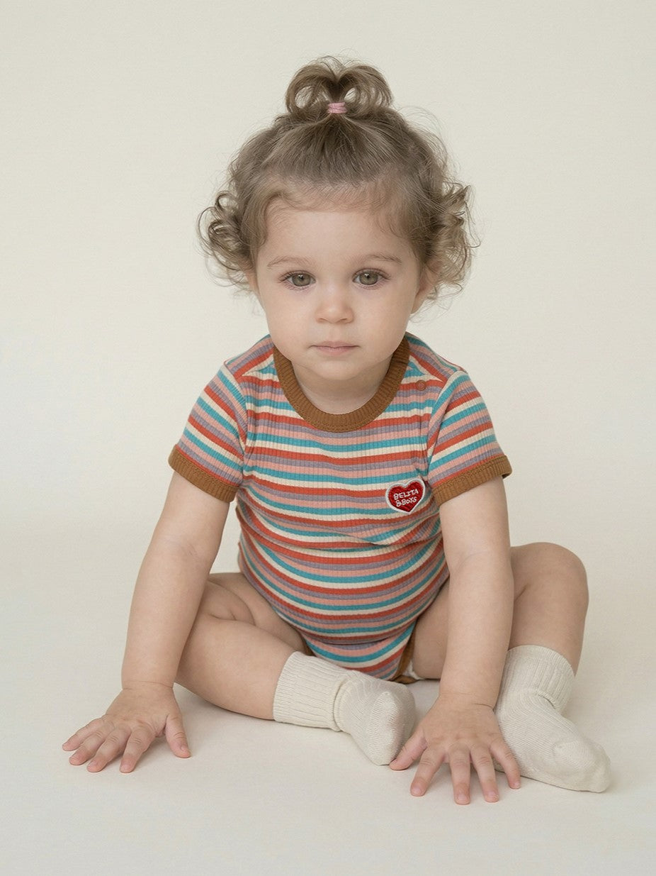 BABY Brown Colorful Stripe Short Bodysuit