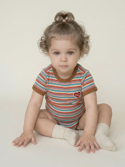 BABY Brown Colorful Stripe Short Bodysuit