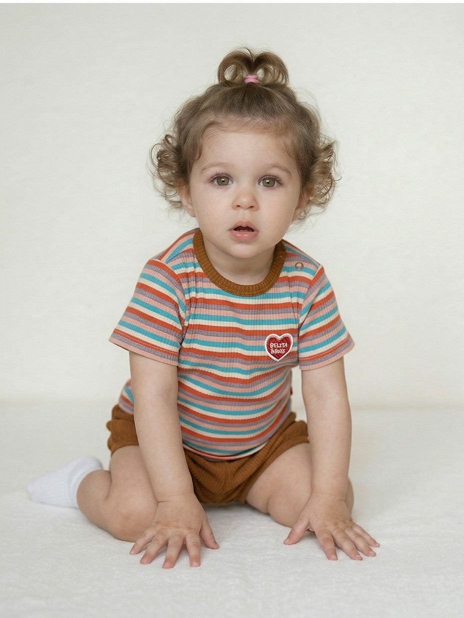 [BABY SET] Brown Colorful Stripe Short One Mile