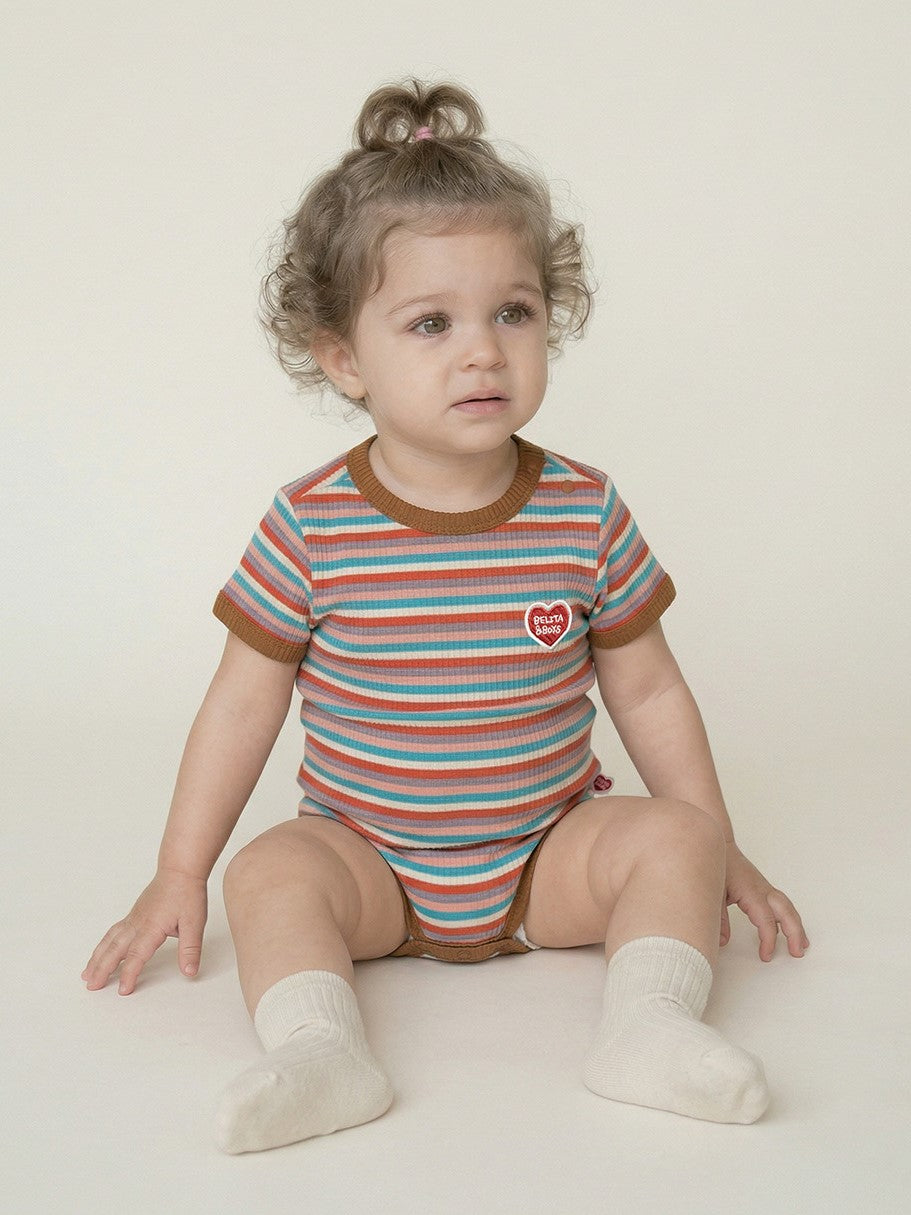 BABY Brown Colorful Stripe Short Bodysuit