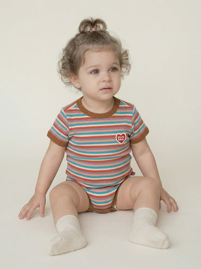 BABY Brown Colorful Stripe Short Bodysuit