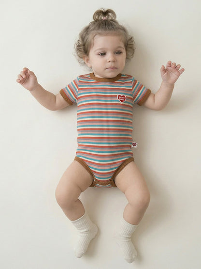 BABY Brown Colorful Stripe Short Bodysuit