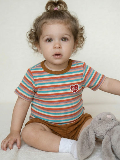[BABY SET] Brown Colorful Stripe Short One Mile