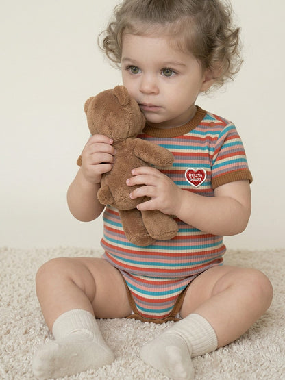 BABY Brown Colorful Stripe Short Bodysuit