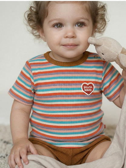 [BABY SET] Brown Colorful Stripe Short One Mile