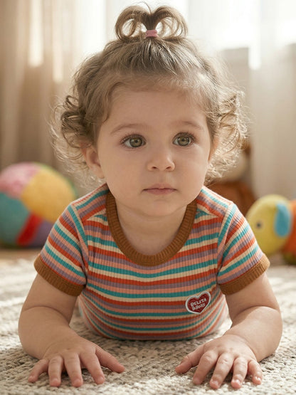 BABY Brown Colorful Stripe Short Bodysuit