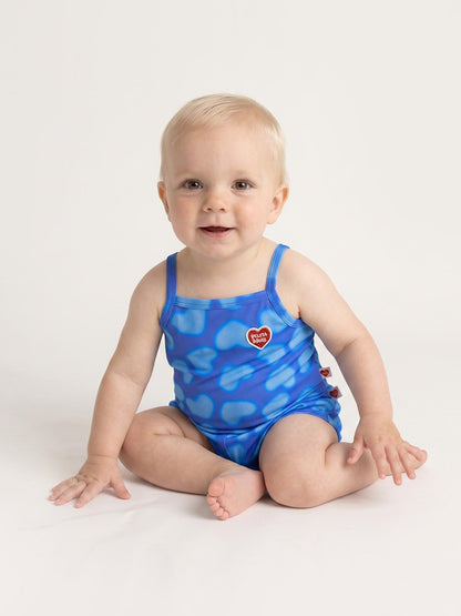 [BABY SET] Blue Water Dye Heart Pattern Mesh Sleeveless Shorts