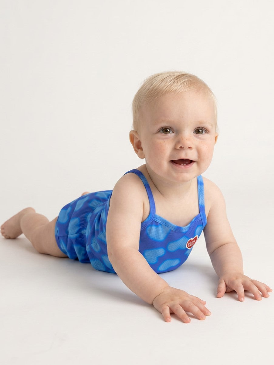 [BABY SET] Blue Water Dye Heart Pattern Mesh Sleeveless Shorts