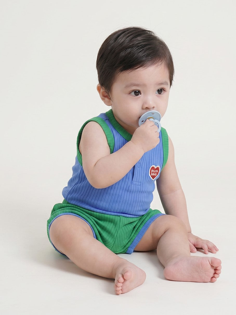 [BABY SET] Blue BB Heart Two-Tone Sleeveless One Mile