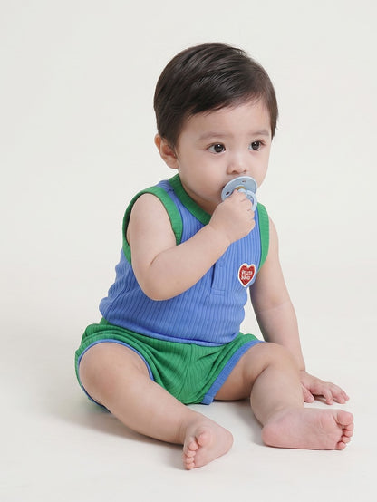 [BABY SET] Blue BB Heart Two-Tone Sleeveless One Mile