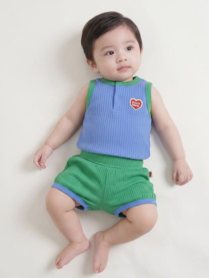 [BABY SET] Blue BB Heart Two-Tone Sleeveless One Mile