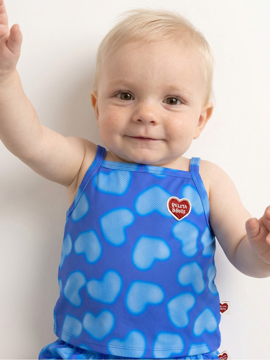 [BABY SET] Blue Water Dye Heart Pattern Mesh Sleeveless Shorts