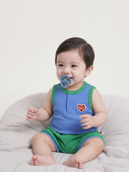 [BABY SET] Blue BB Heart Two-Tone Sleeveless One Mile