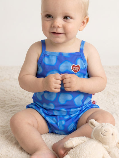[BABY SET] Blue Water Dye Heart Pattern Mesh Sleeveless Shorts